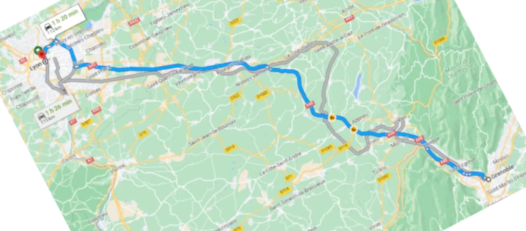 Une carte de Grenoble à Lyon